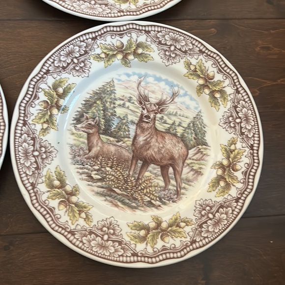 Royal Stafford England Stag Deer Thanksgiving 2 dinner Plates New Victorian - Picture 2 of 3